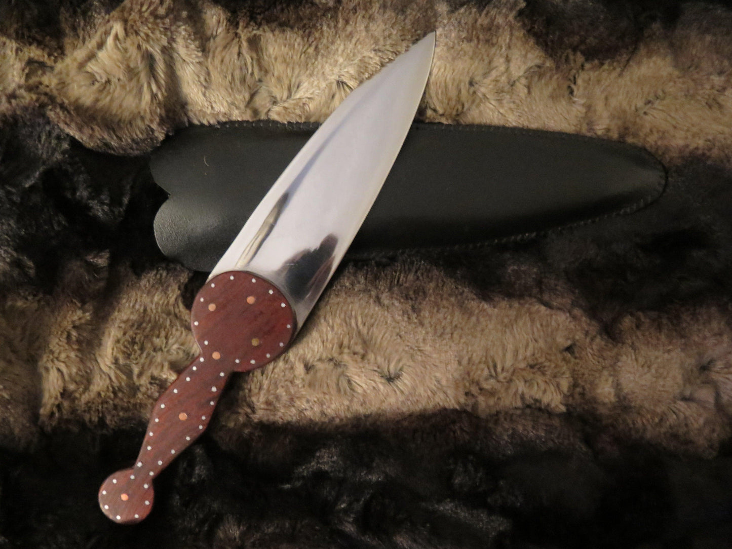 Cree Plains Knife Historic heavily decorated brass and steel pins in a rosewood handle blade 7" long authentic museum example custom sheath