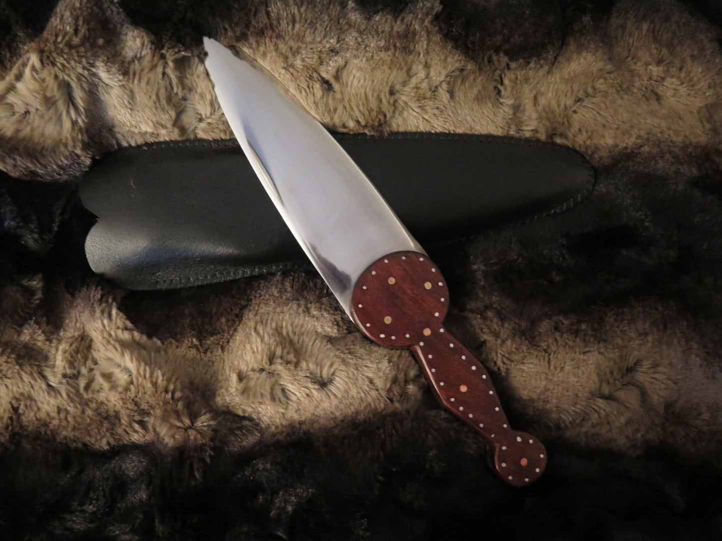 Cree Plains Knife Historic heavily decorated brass and steel pins in a rosewood handle blade 7" long authentic museum example custom sheath