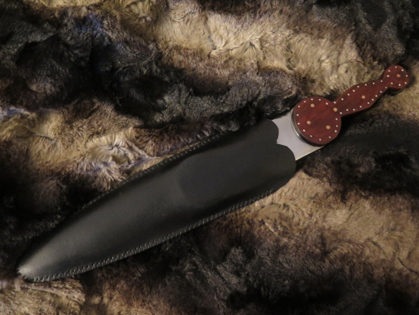 Cree Plains Knife Historic heavily decorated brass and steel pins in a rosewood handle blade 7" long authentic museum example custom sheath