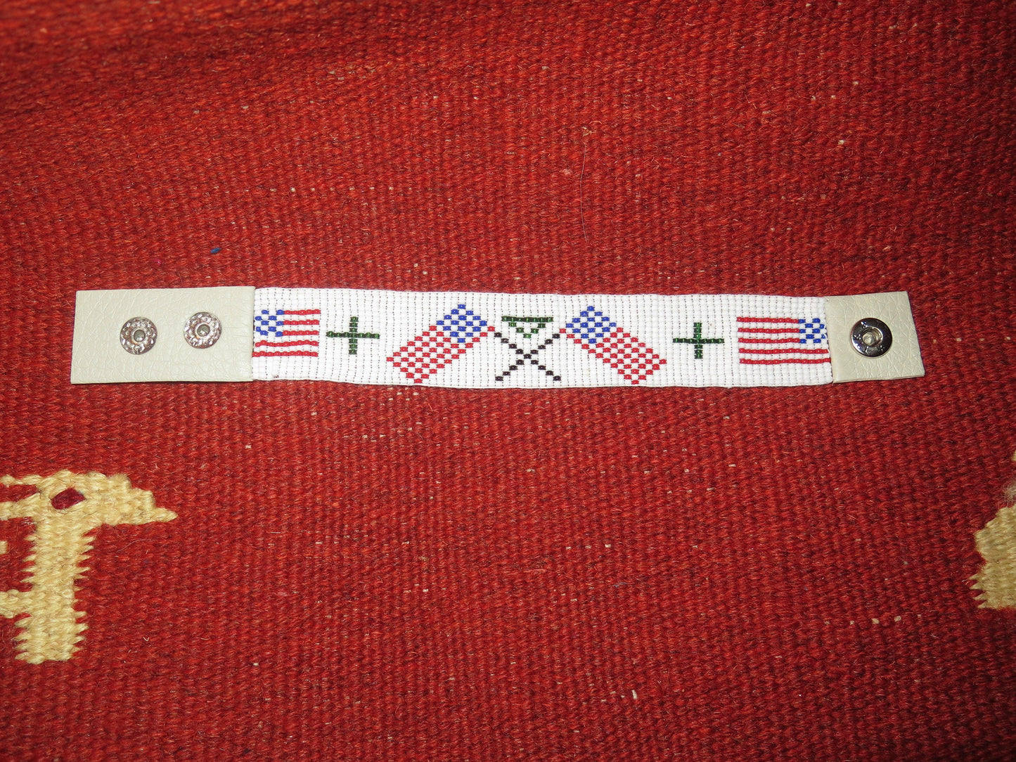 Fully Beaded Seed Beaded Soft Cuff Bracelet Handmade with leather Native American Patriotic designed Jewelry American Flag Patriotic