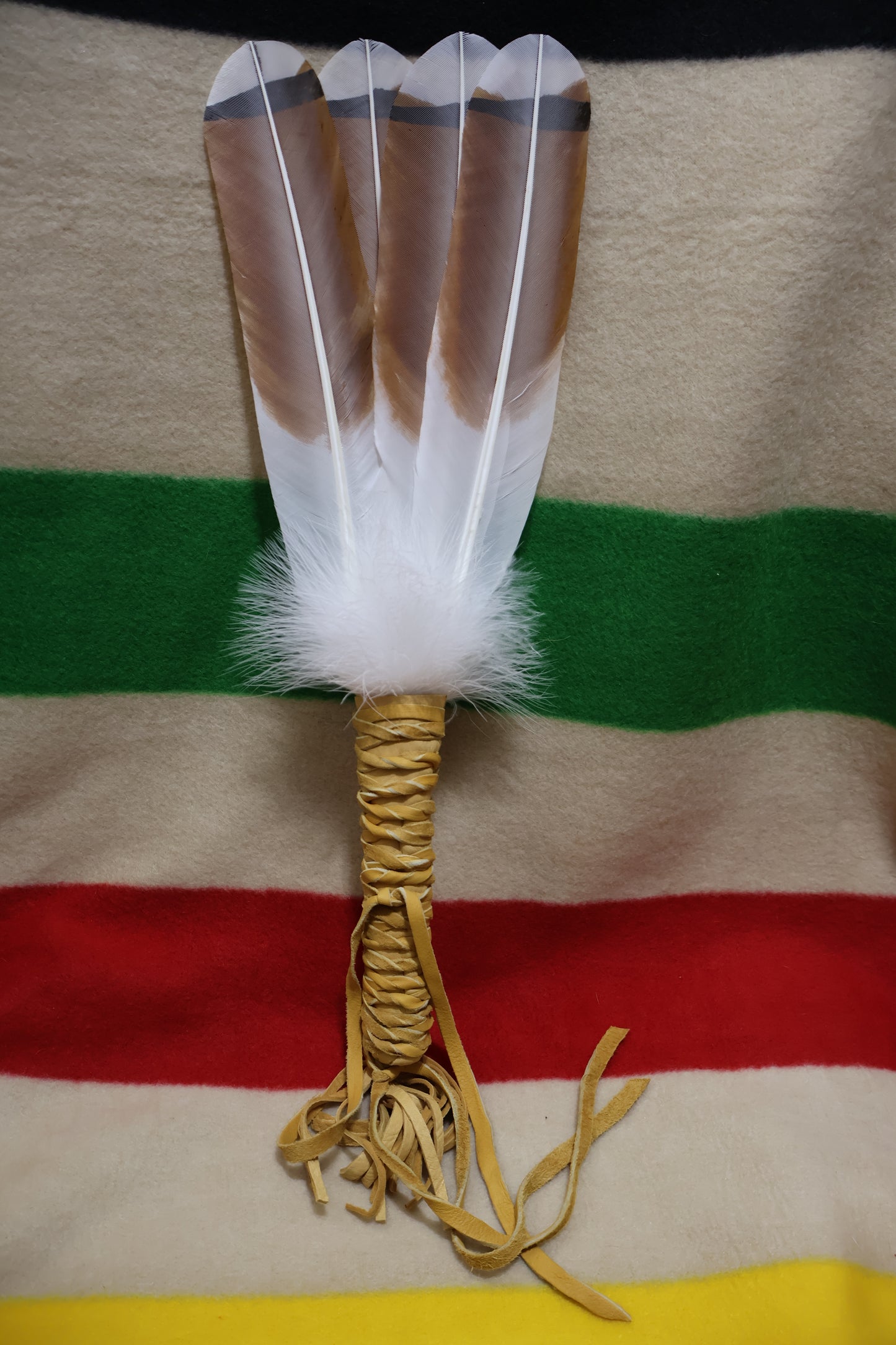 Native Ameican made Culturally Crafted Red Tailed Hawk Feather Fan or Smudge or Cerominal purposes. - Aki Trading Post