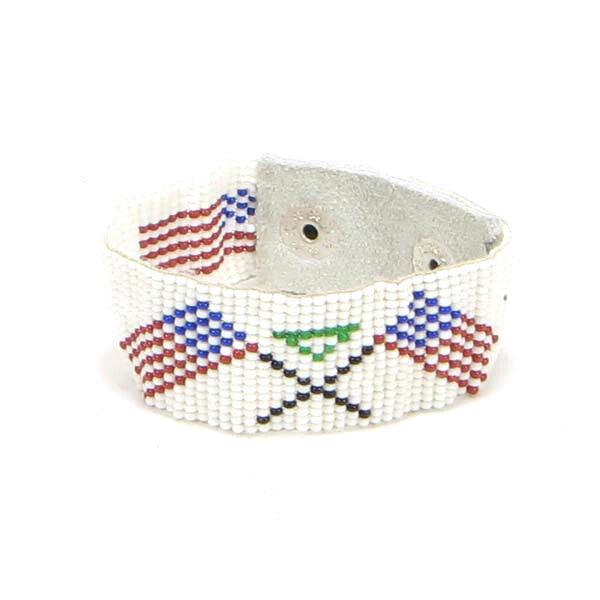 Fully Beaded Seed Beaded Soft Cuff Bracelet Handmade with leather Native American Patriotic designed Jewelry American Flag Patriotic