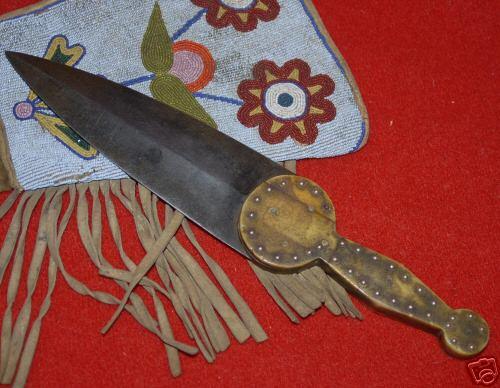 Cree Plains Knife Historic heavily decorated brass and steel pins in a rosewood handle blade 7" long authentic museum example custom sheath