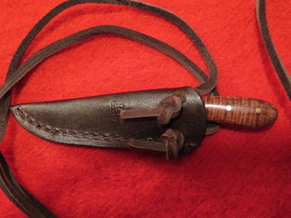 Native American Handmade Abenaki Neck Knife | High Carbon Steel with Tiger Maple Handle & Custom Leather Sheath - Aki Trading Post