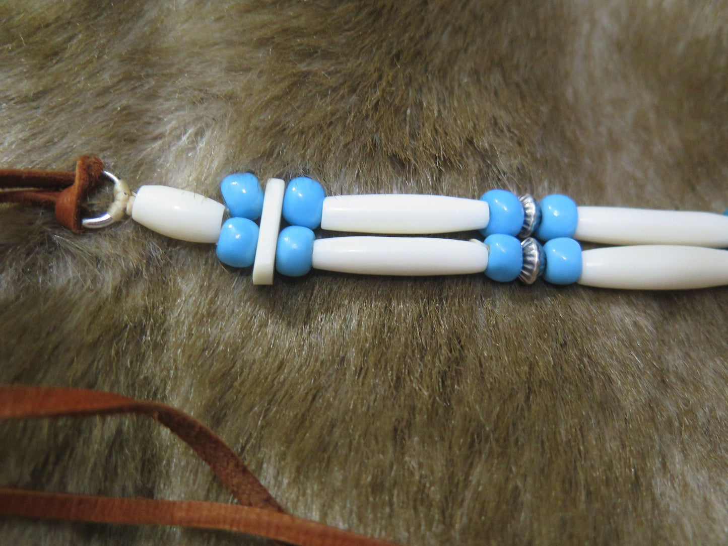 Vintage Native American Sterling Silver Turquoise Eagle Pendant Necklace | Navajo Bone Choker with Glass Beads - Aki Trading Post