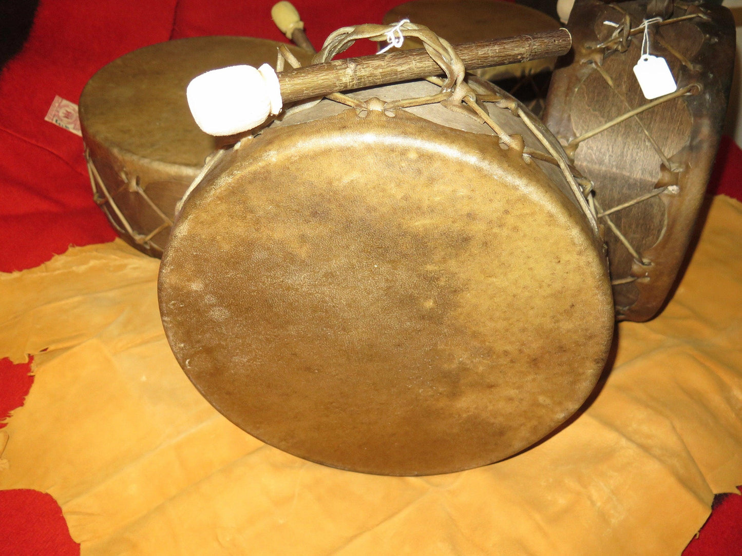 Native American Handcrafted Buffalo Hide Sweat Lodge Drum & Beater - Aki Trading Post