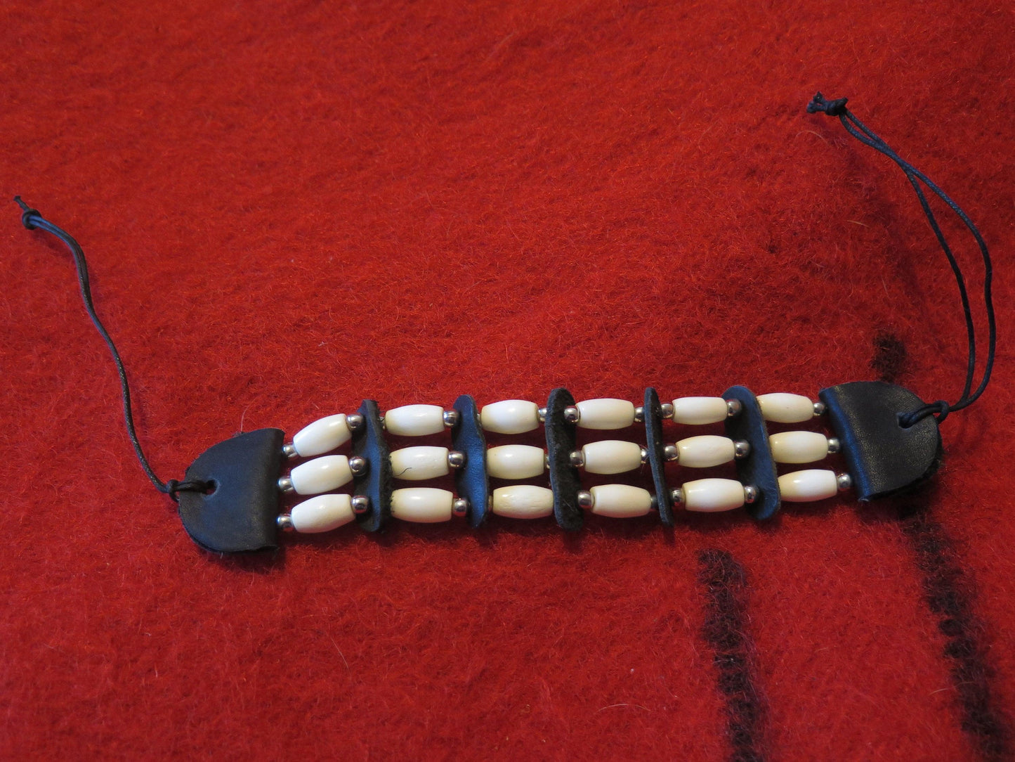 Native American Handmade Bone Hairpipe Bracelet Wristband | Leather Spacers & Silver Beads - Aki Trading Post
