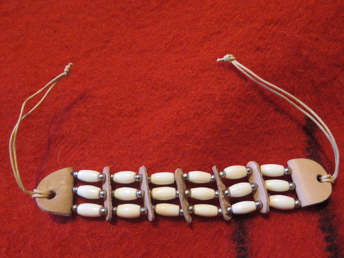 Native American Handmade Bone Hairpipe Bracelet Wristband | Leather Spacers & Silver Beads - Aki Trading Post
