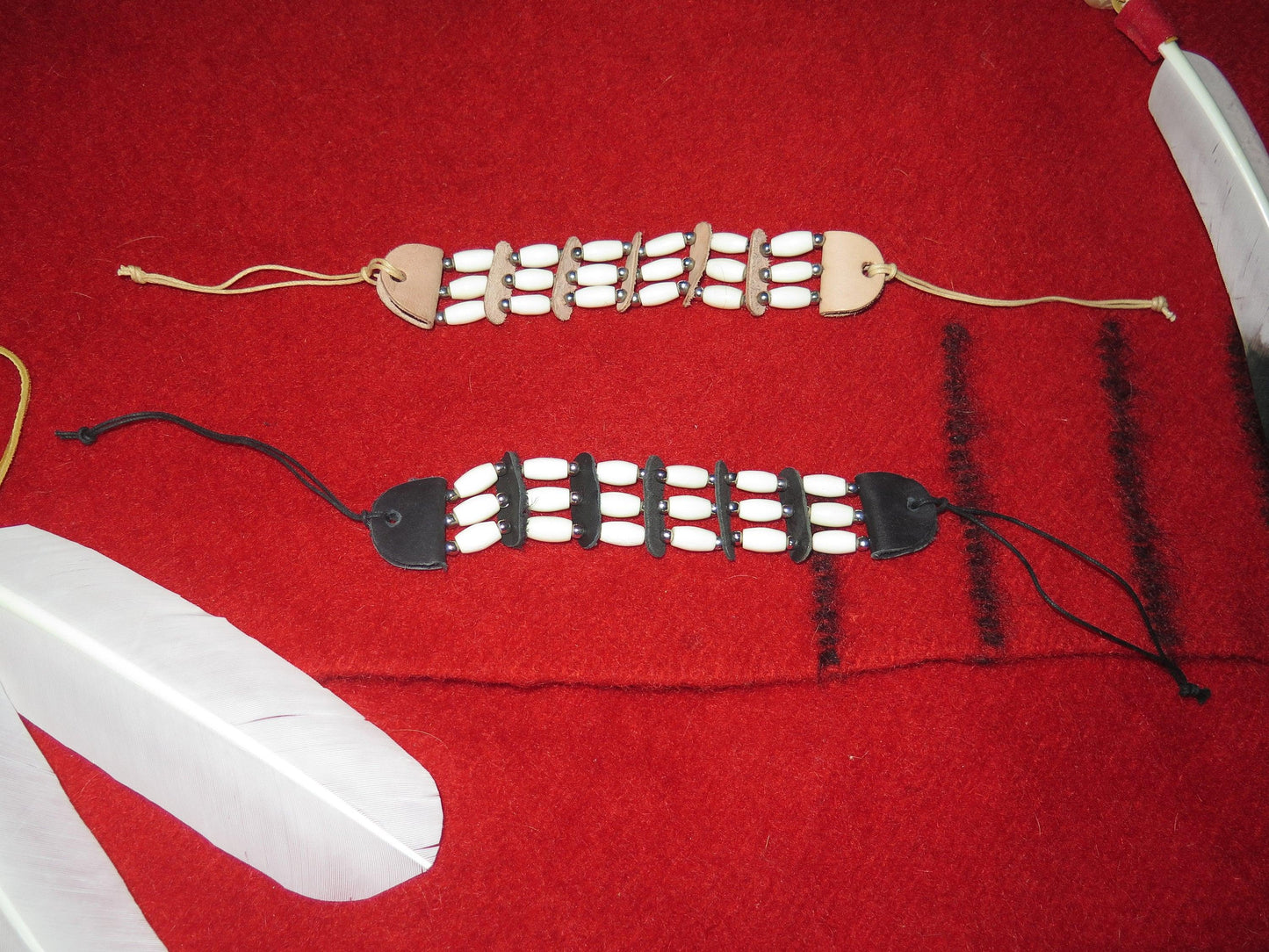 Native American Handmade Bone Hairpipe Bracelet Wristband | Leather Spacers & Silver Beads - Aki Trading Post