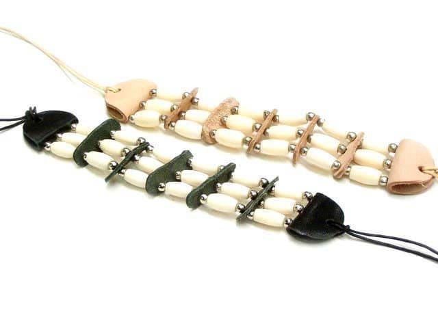 Native American Handmade Bone Hairpipe Bracelet Wristband | Leather Spacers & Silver Beads - Aki Trading Post