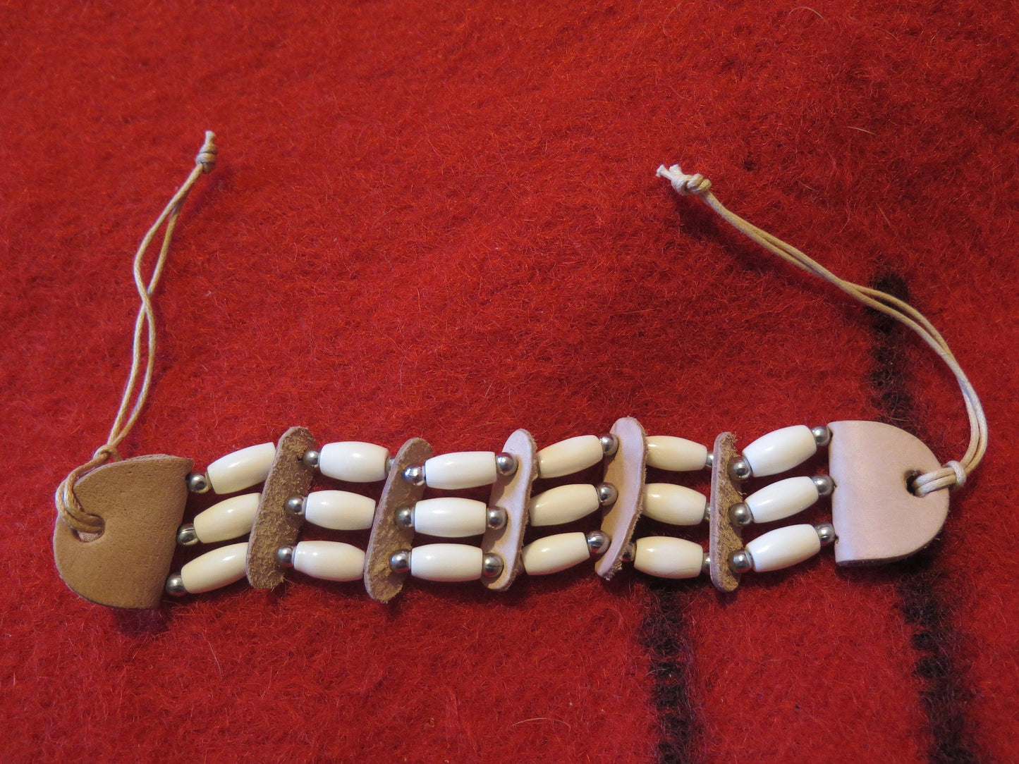 Native American Handmade Bone Hairpipe Bracelet Wristband | Leather Spacers & Silver Beads - Aki Trading Post