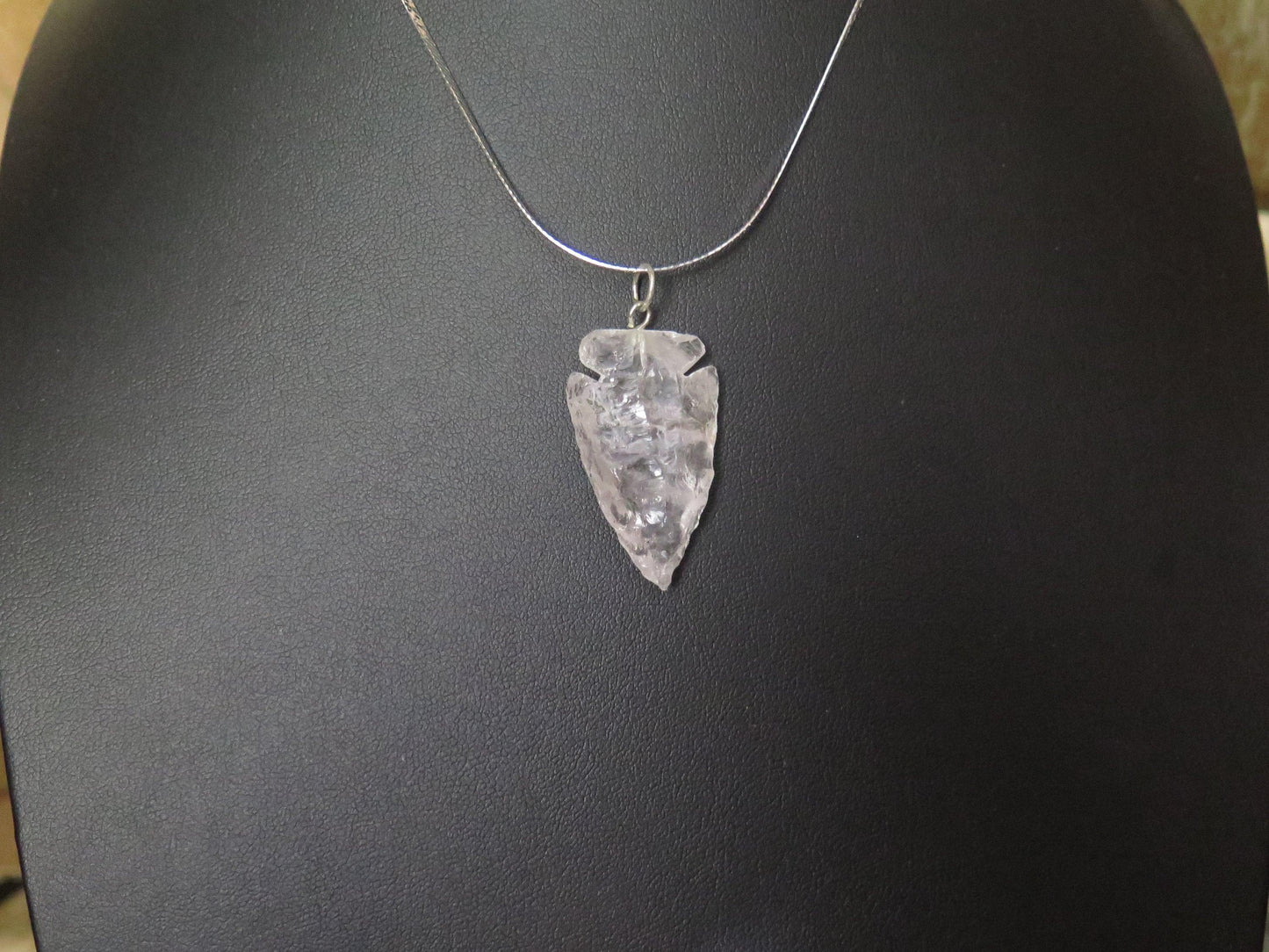 Native American-Made Crystal Quartz Arrowhead Pendant | Hand-Knapped Serpentine Sterling Silver Necklace - Aki Trading Post
