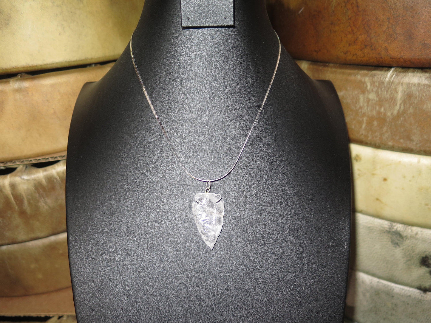 Native American-Made Crystal Quartz Arrowhead Pendant | Hand-Knapped Serpentine Sterling Silver Necklace - Aki Trading Post