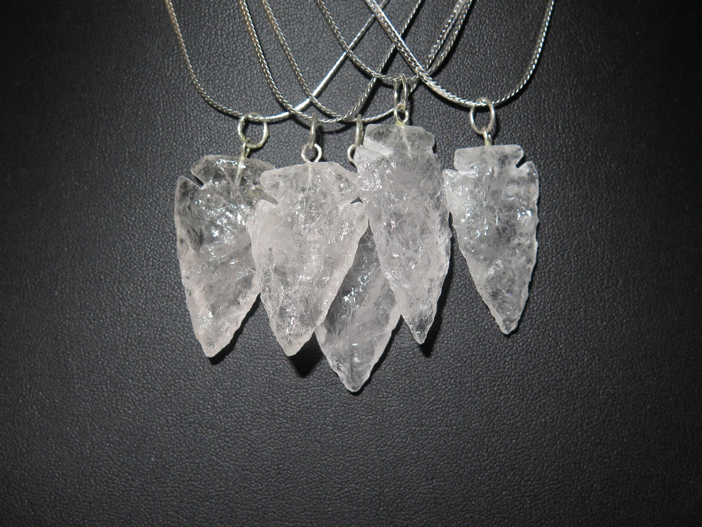 Native American-Made Crystal Quartz Arrowhead Pendant | Hand-Knapped Serpentine Sterling Silver Necklace - Aki Trading Post
