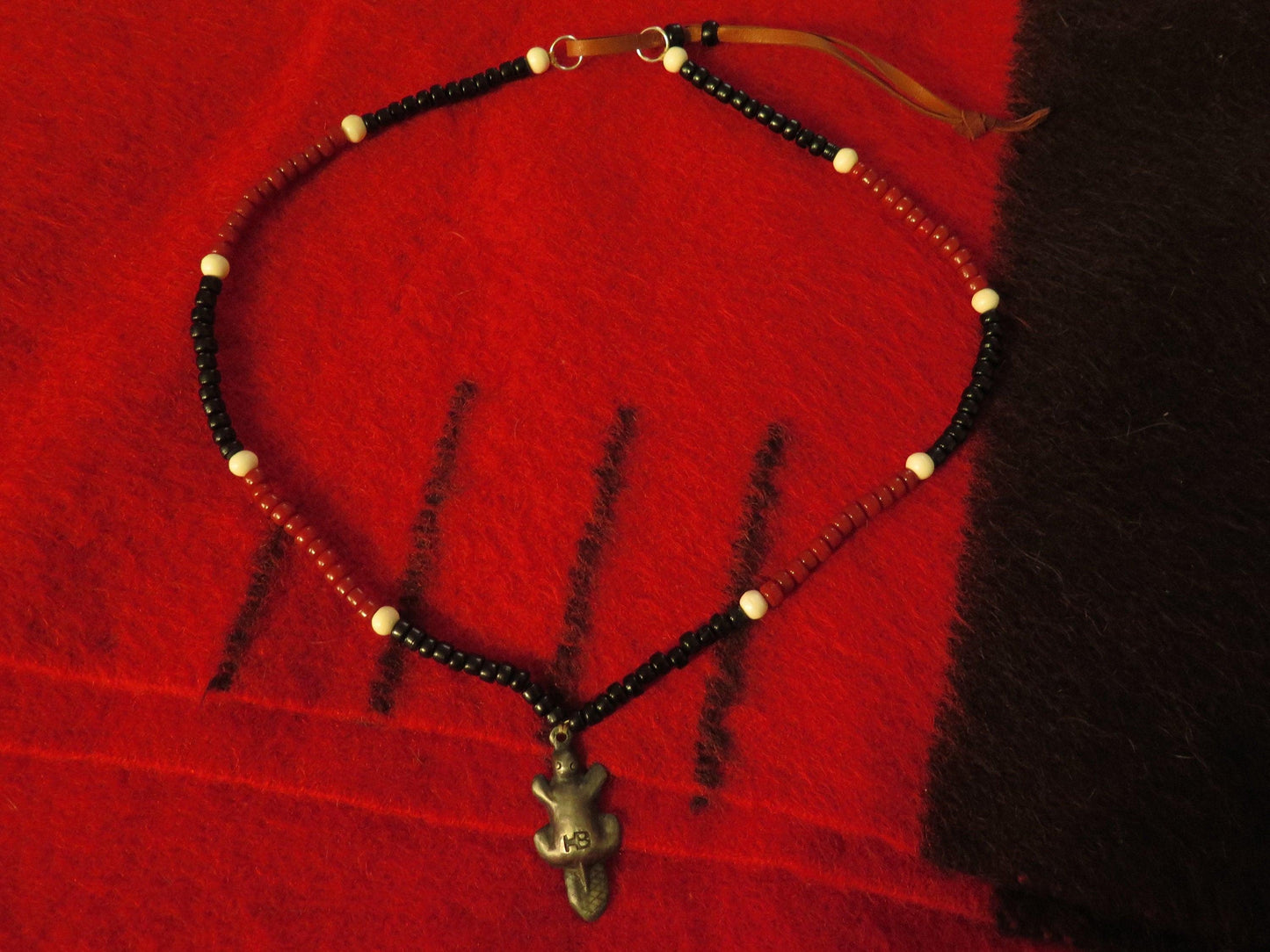 Native American Handmade Hudson Bay Trade Necklace | Stamped Beaver Pendant - Aki Trading Post