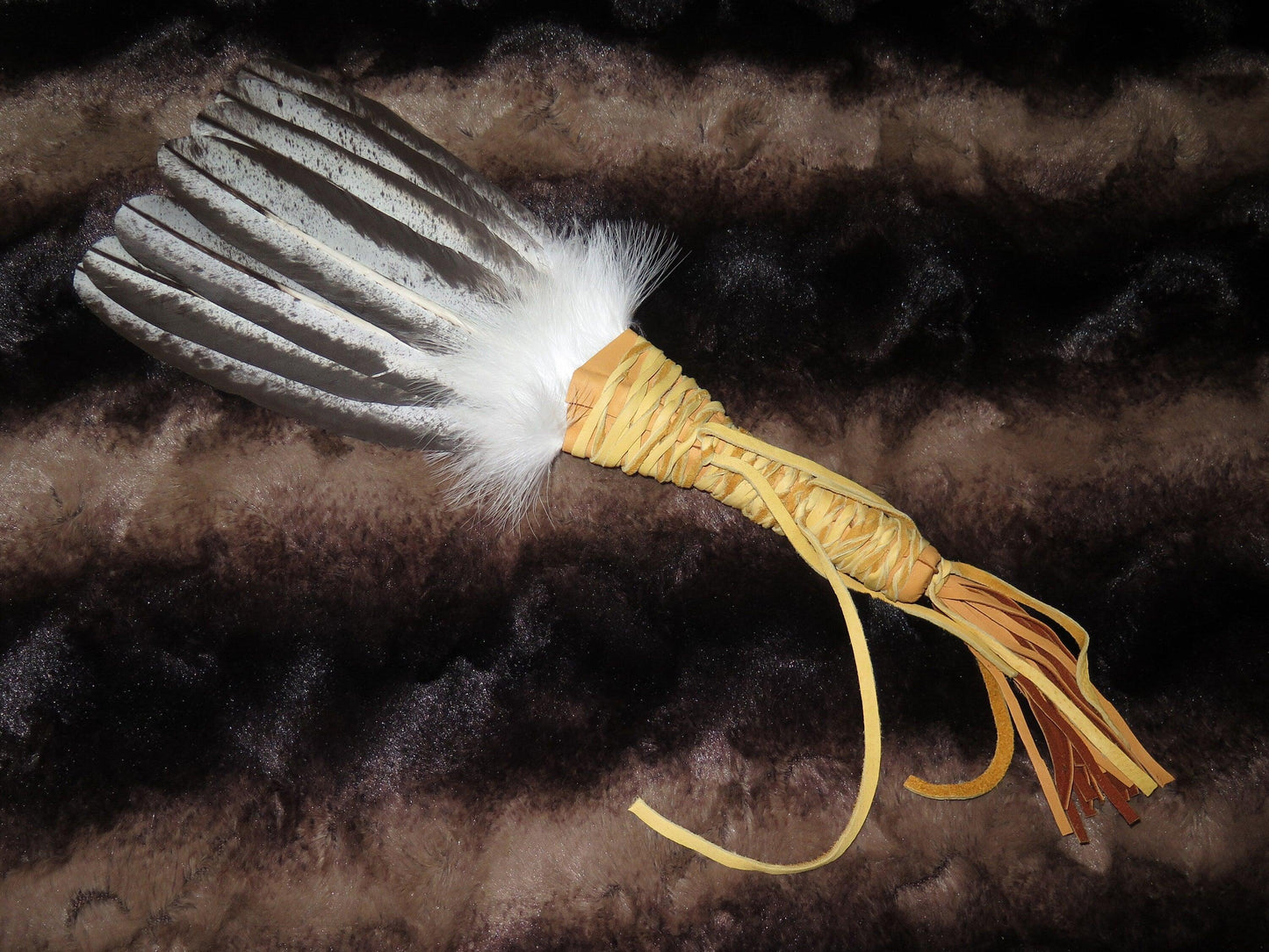 Native American Handmade 4-Feather Bald Eagle Replica Fan | Spiritual Medicine Smudge & Prayer Wand - Aki Trading Post