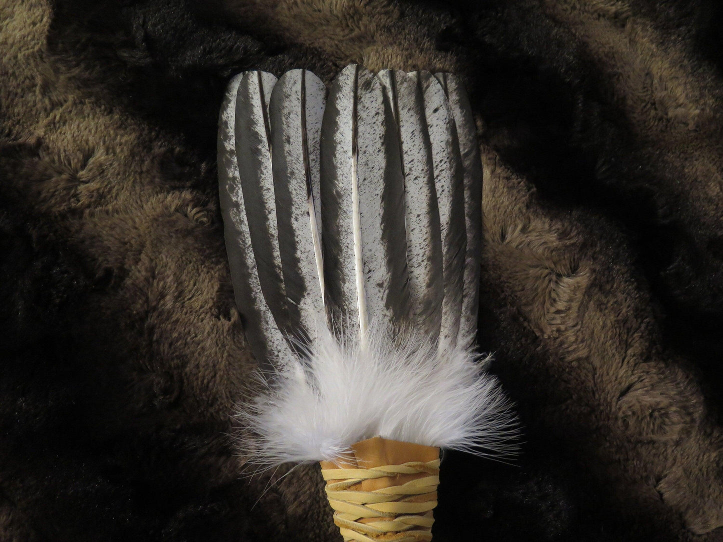 Native American Handmade 4-Feather Bald Eagle Replica Fan | Spiritual Medicine Smudge & Prayer Wand - Aki Trading Post