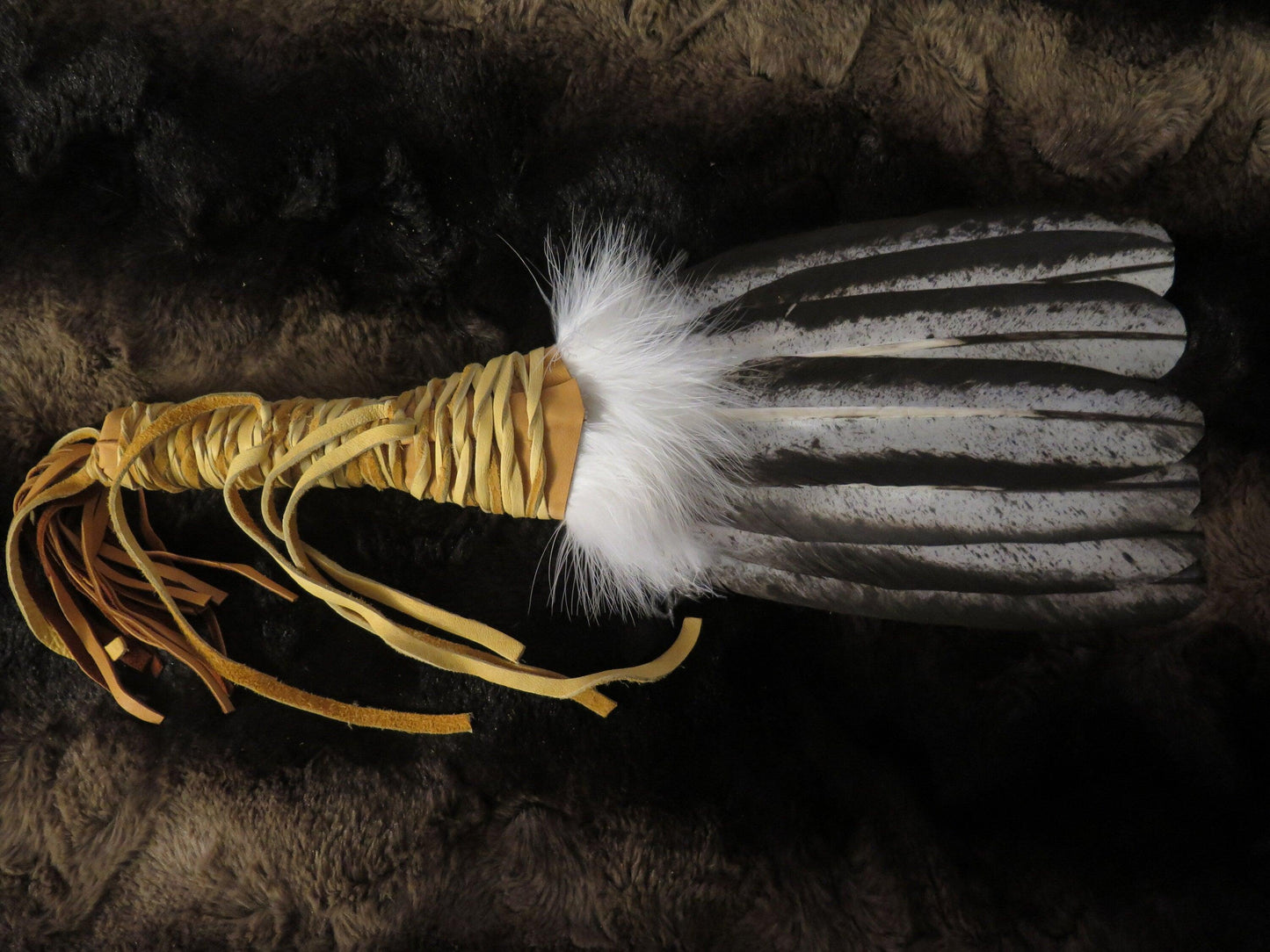 Native American Handmade 4-Feather Bald Eagle Replica Fan | Spiritual Medicine Smudge & Prayer Wand - Aki Trading Post