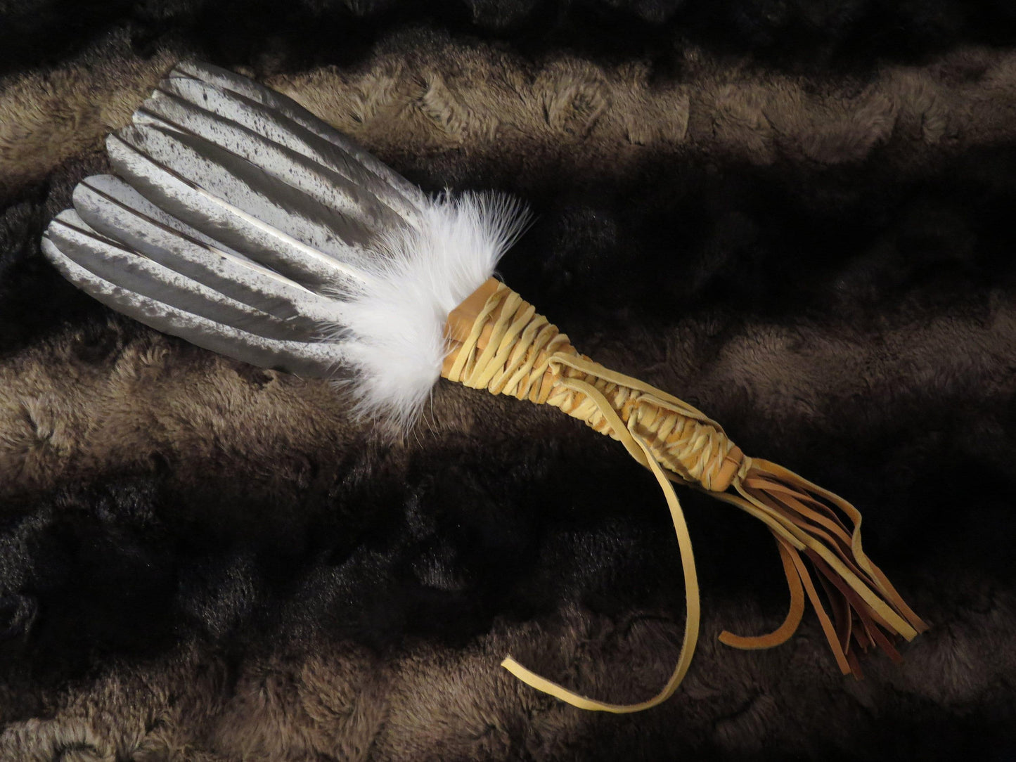 Native American Handmade 4-Feather Bald Eagle Replica Fan | Spiritual Medicine Smudge & Prayer Wand - Aki Trading Post