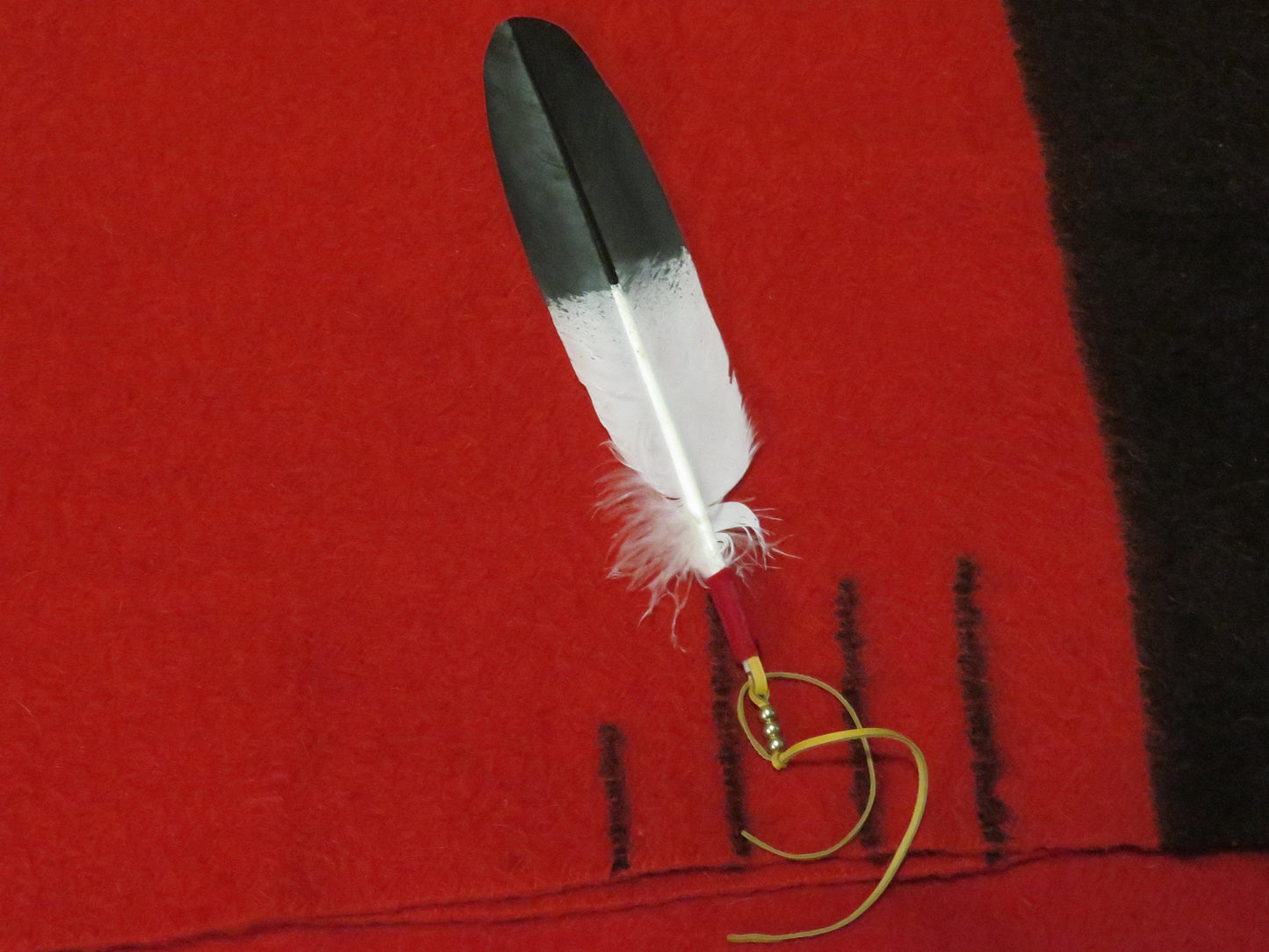 Native American Hand-Painted Feather Ties | Golden Eagle Feathers Wrapped with Leather & Brass Beads - Aki Trading Post