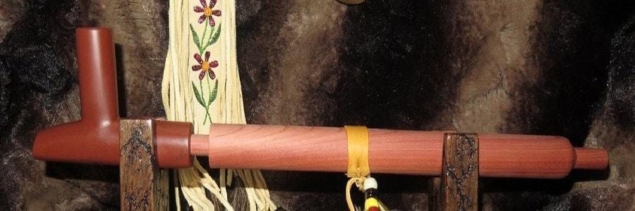 Native American Handmade Catlinite Peace Pipe | Sacred Ceremonial Pipe with Cedar Stem & Decorated Display Stand - Aki Trading Post