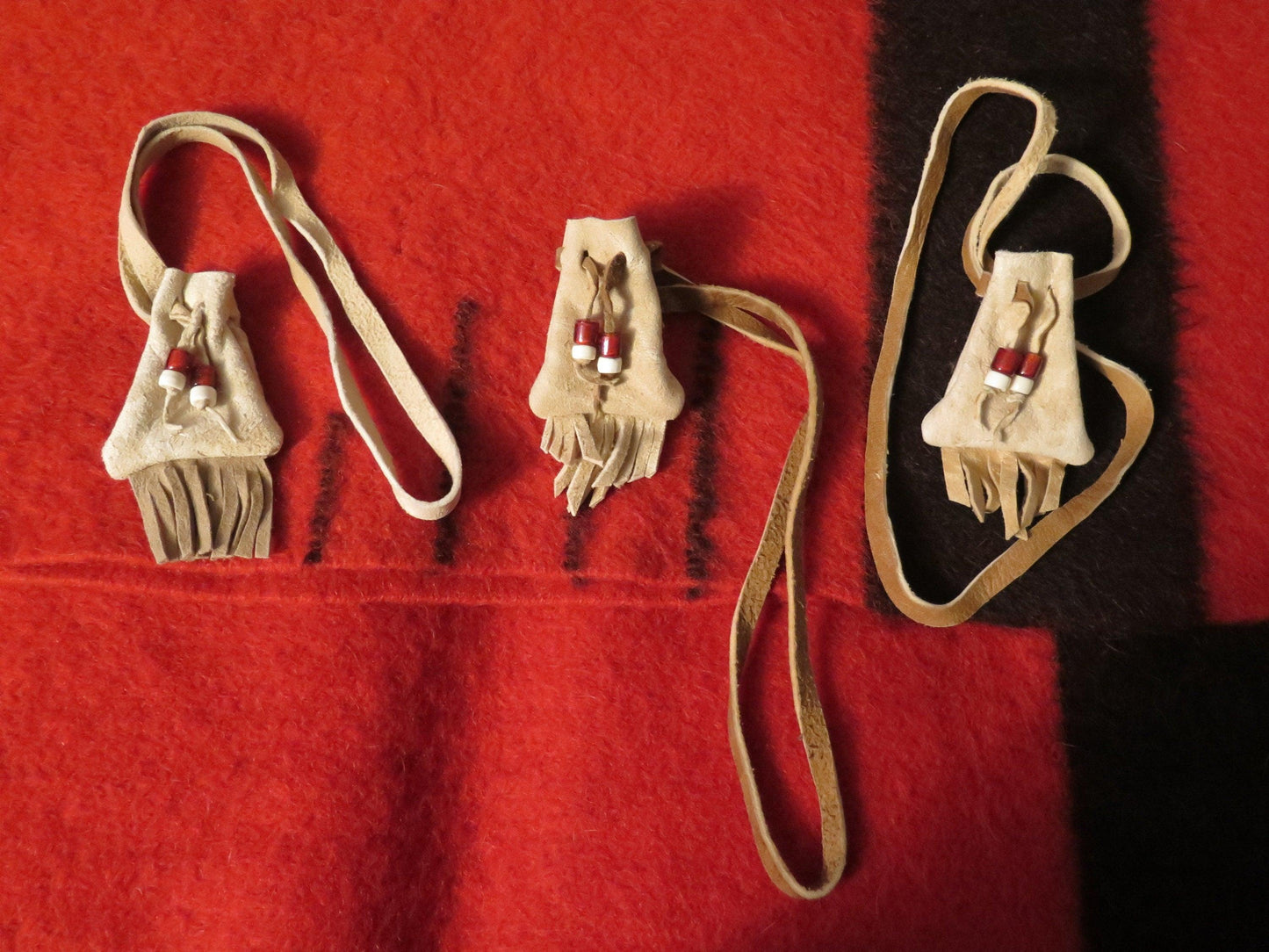 Native American Handmade Medicine Bag | Genuine Brain-Tanned Deer Hide with Vintage Trade Beads - Aki Trading Post