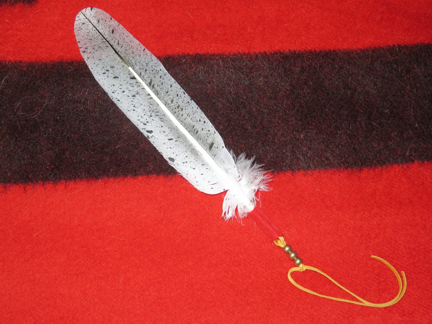 Native American Handmade Salt & Pepper Painted Eagle Feather Tie - Aki Trading Post