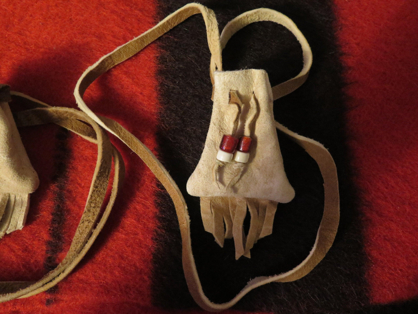 Native American Handmade Medicine Bag | Genuine Brain-Tanned Deer Hide with Vintage Trade Beads - Aki Trading Post