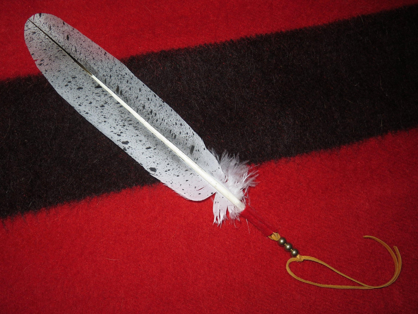 Native American Handmade Salt & Pepper Painted Eagle Feather Tie - Aki Trading Post