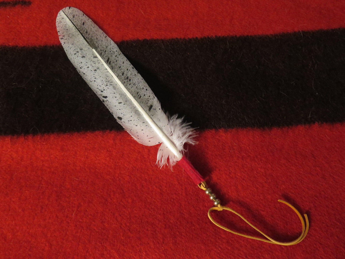 Native American Handmade Salt & Pepper Painted Eagle Feather Tie - Aki Trading Post