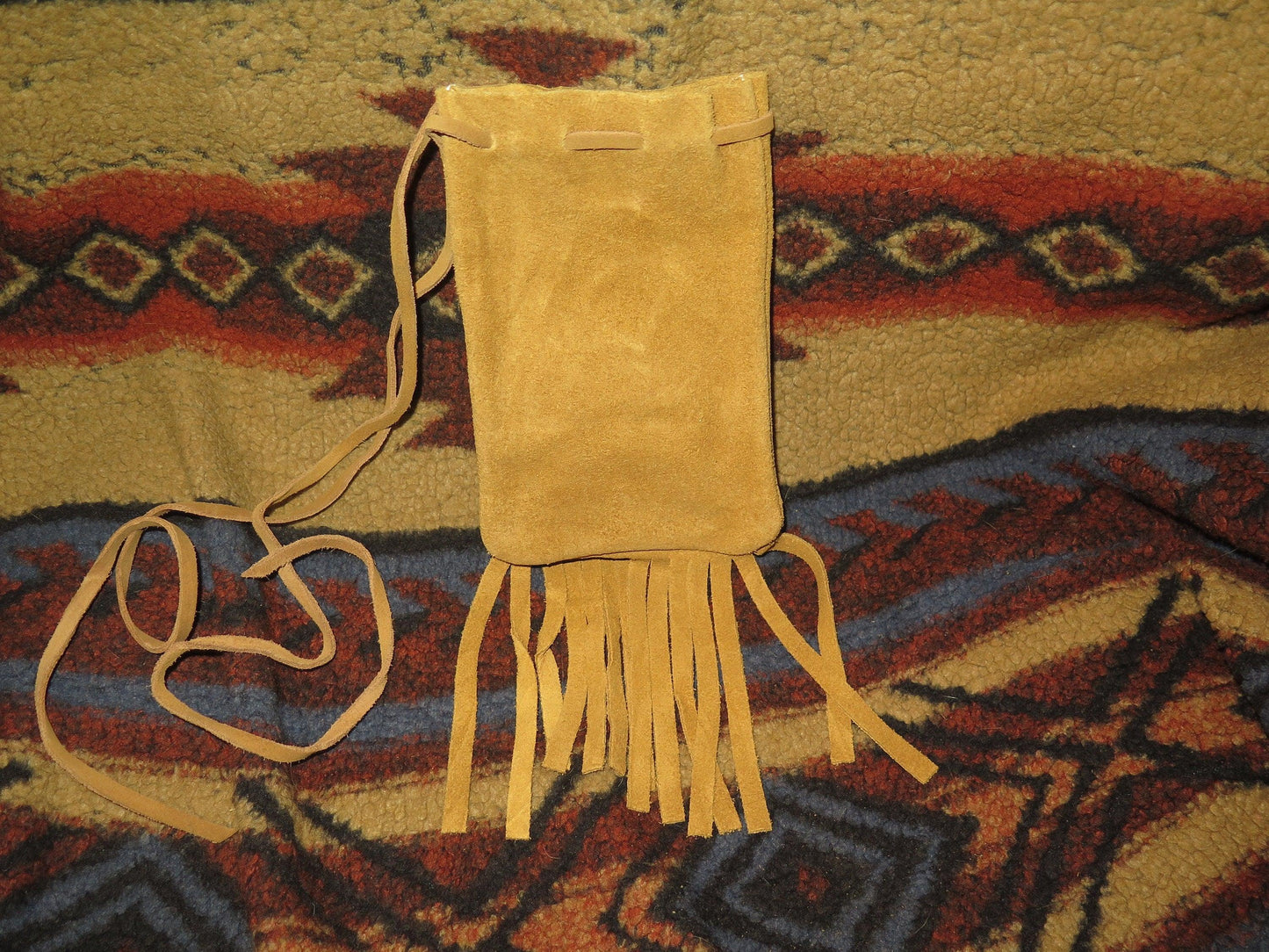 Native American Handmade Leather Pipe & Storage Pouch | Drawstring Bag with Fringe - Aki Trading Post