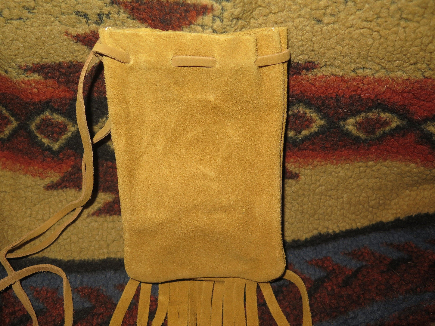 Native American Handmade Leather Pipe & Storage Pouch | Drawstring Bag with Fringe - Aki Trading Post