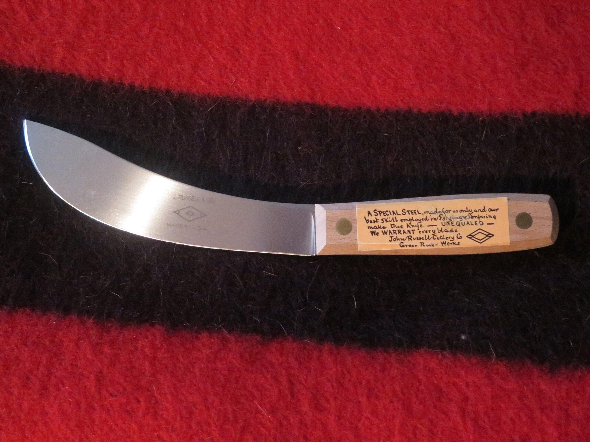 Native American Handmade Buffalo Skinner Knife | Authentic J. Russell & Co. Green River Fur Trade Knife with Leather Sheath - Aki Trading Post