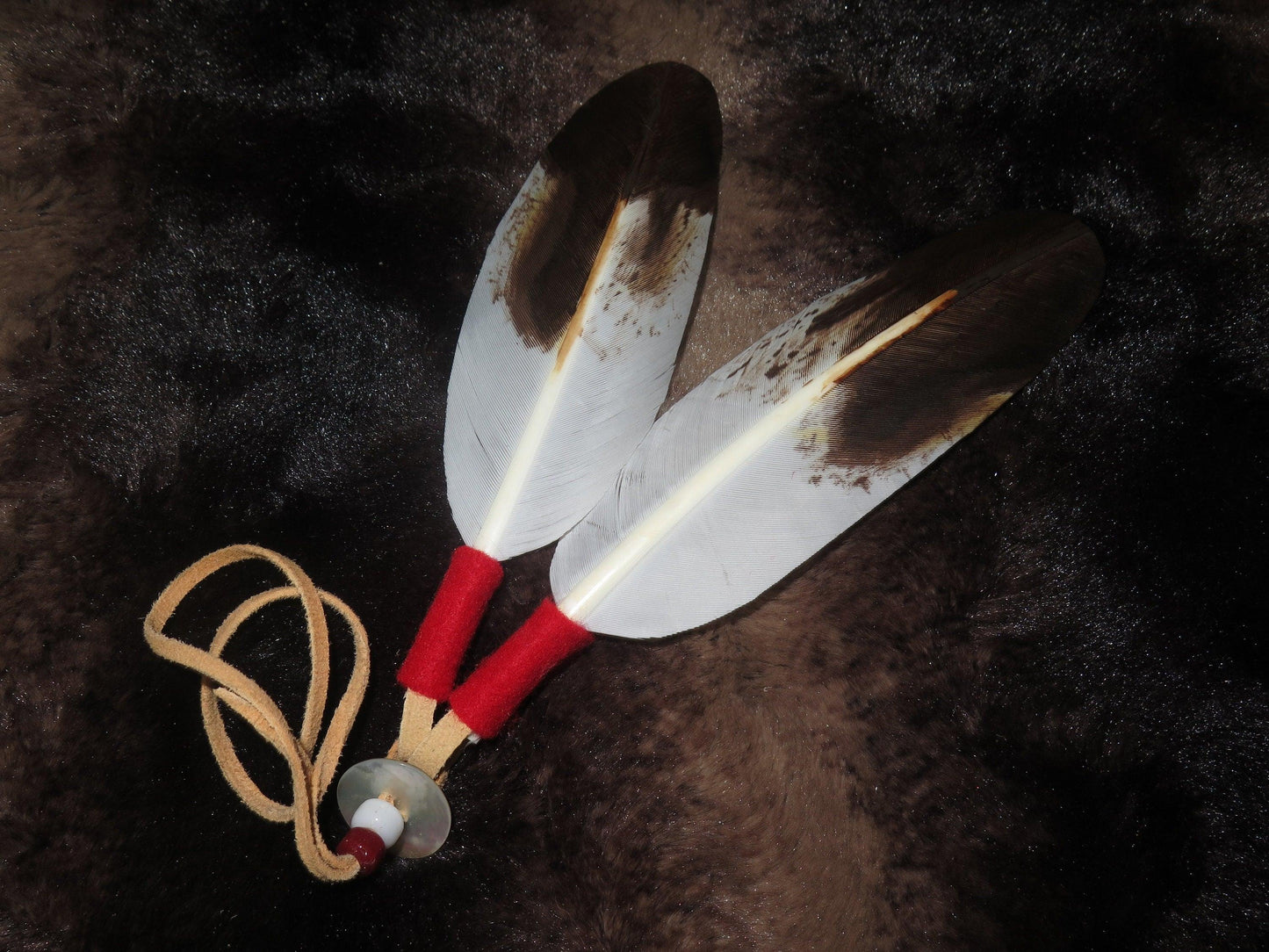 Native American Handmade Golden Eagle Feather Hair Tie | Traditional Regalia Accessory - Aki Trading Post