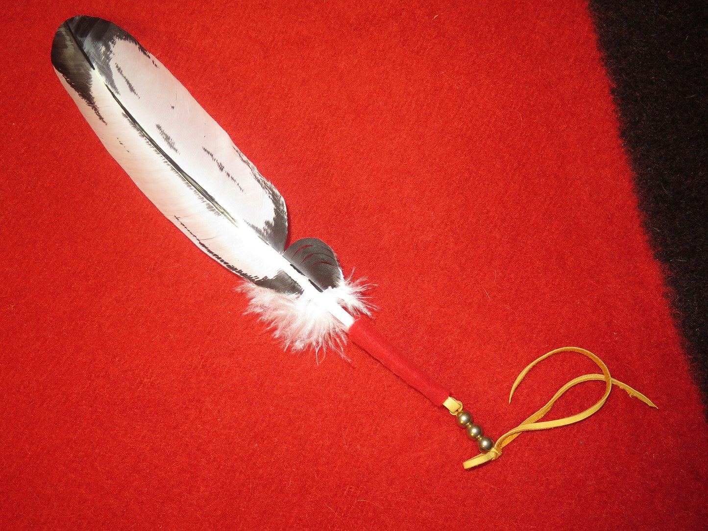 Native American Handmade Painted Imitation Sub-Adult Bald Eagle Feather Tie - Aki Trading Post