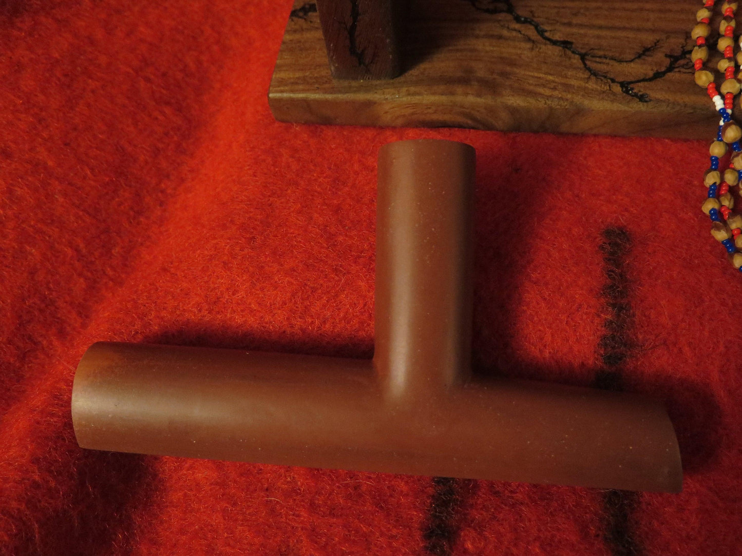 Native American Handmade 6” Catlinite Plains Peace Pipe | 24” Total Length with Cedar Beaded Stem & Walnut Stand - Aki Trading Post
