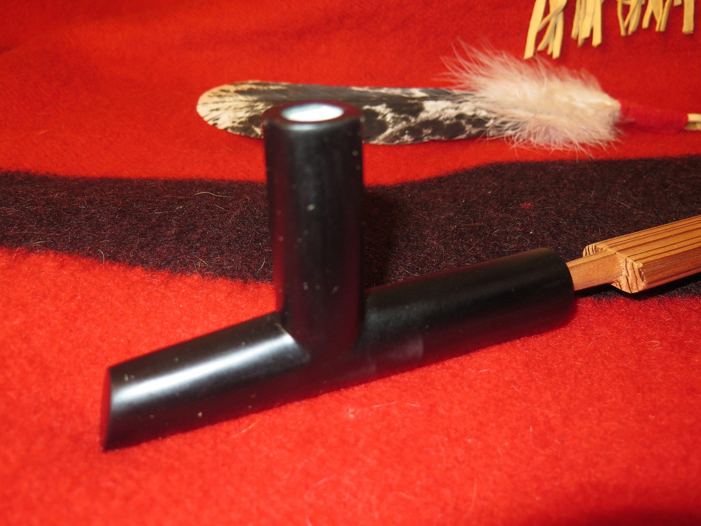 Native American Handmade 6" Steatite Peace Pipe with 24" Total Length | Sacred Plains Pipe with Beaded Cedar Stem & Walnut Stand - Aki Trading Post