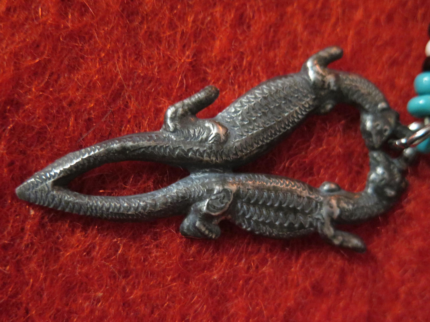 Native American Handmade Hudson Bay Fur Trade Kissing Otters Pendant Necklace | Strung with Glass Beads & Sinew - Aki Trading Post