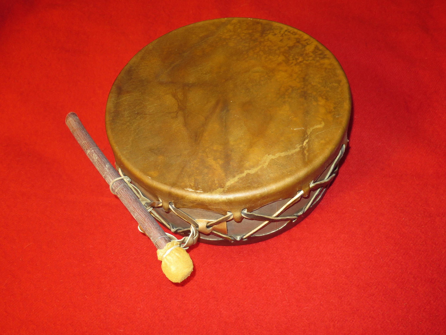 Native American Handcrafted Buffalo Hide Sweat Lodge Drum & Beater - Aki Trading Post