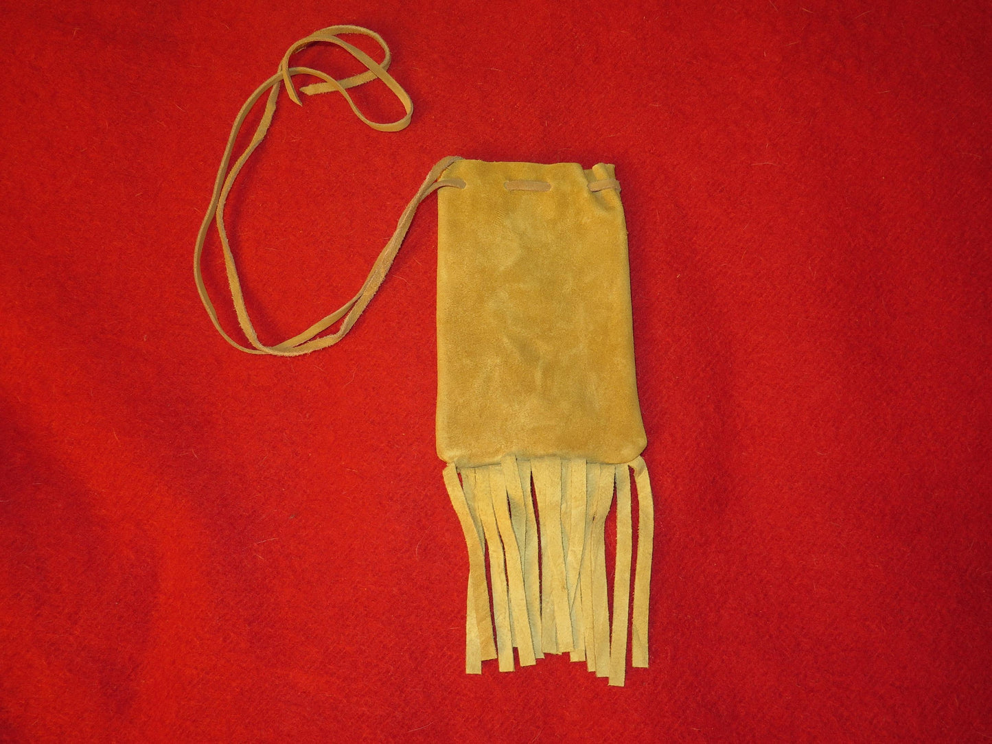 Native American Handmade Leather Pipe & Storage Pouch | Drawstring Bag with Fringe - Aki Trading Post