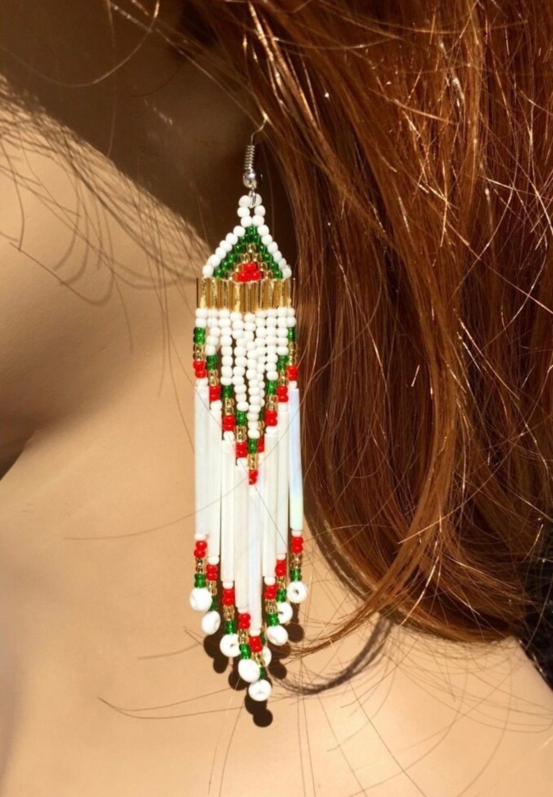 Native American-Inspired Handmade Beaded Choker Necklace & Earrings Set | White & Red Design - Aki Trading Post