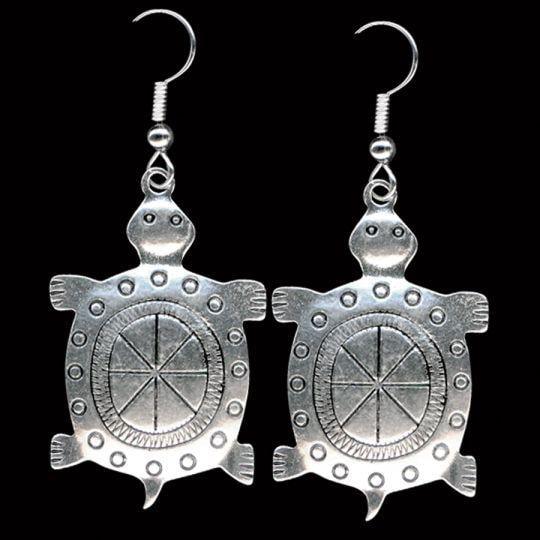 Native American Handmade Pewter Turtle Earrings | Symbol of Mother Earth - Aki Trading Post