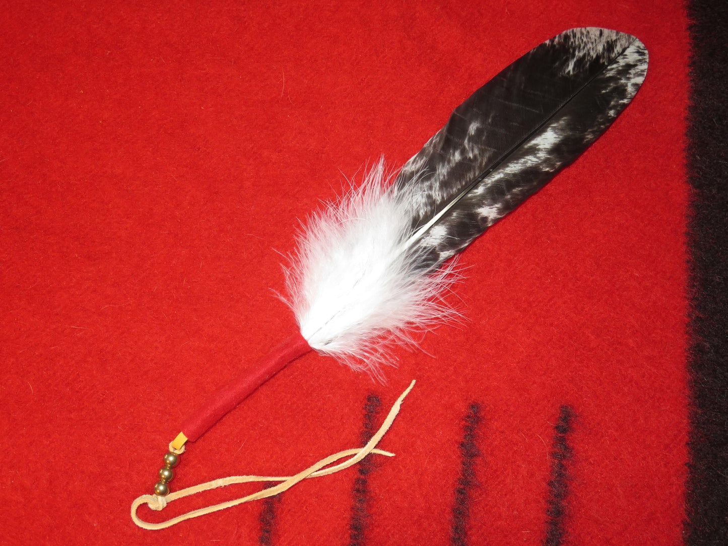 Native American-Made Hand-Painted Golden Eagle Feather Tie | Traditional Hair & Ceremonial Accessory - Aki Trading Post