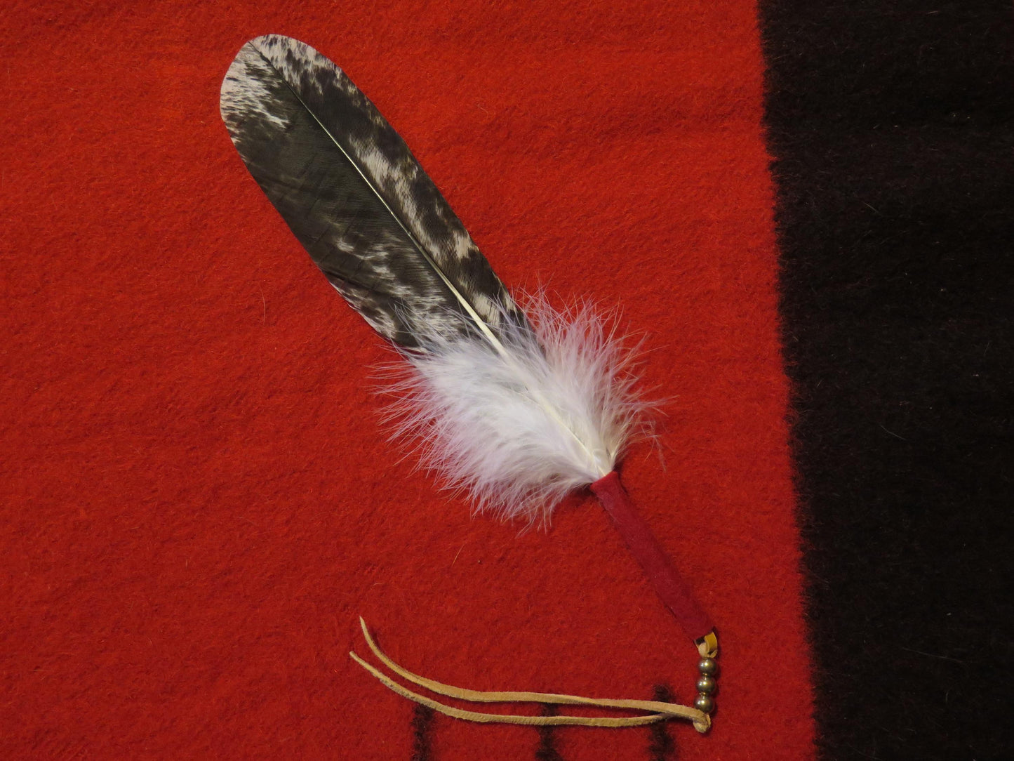 Native American-Made Hand-Painted Golden Eagle Feather Tie | Traditional Hair & Ceremonial Accessory - Aki Trading Post