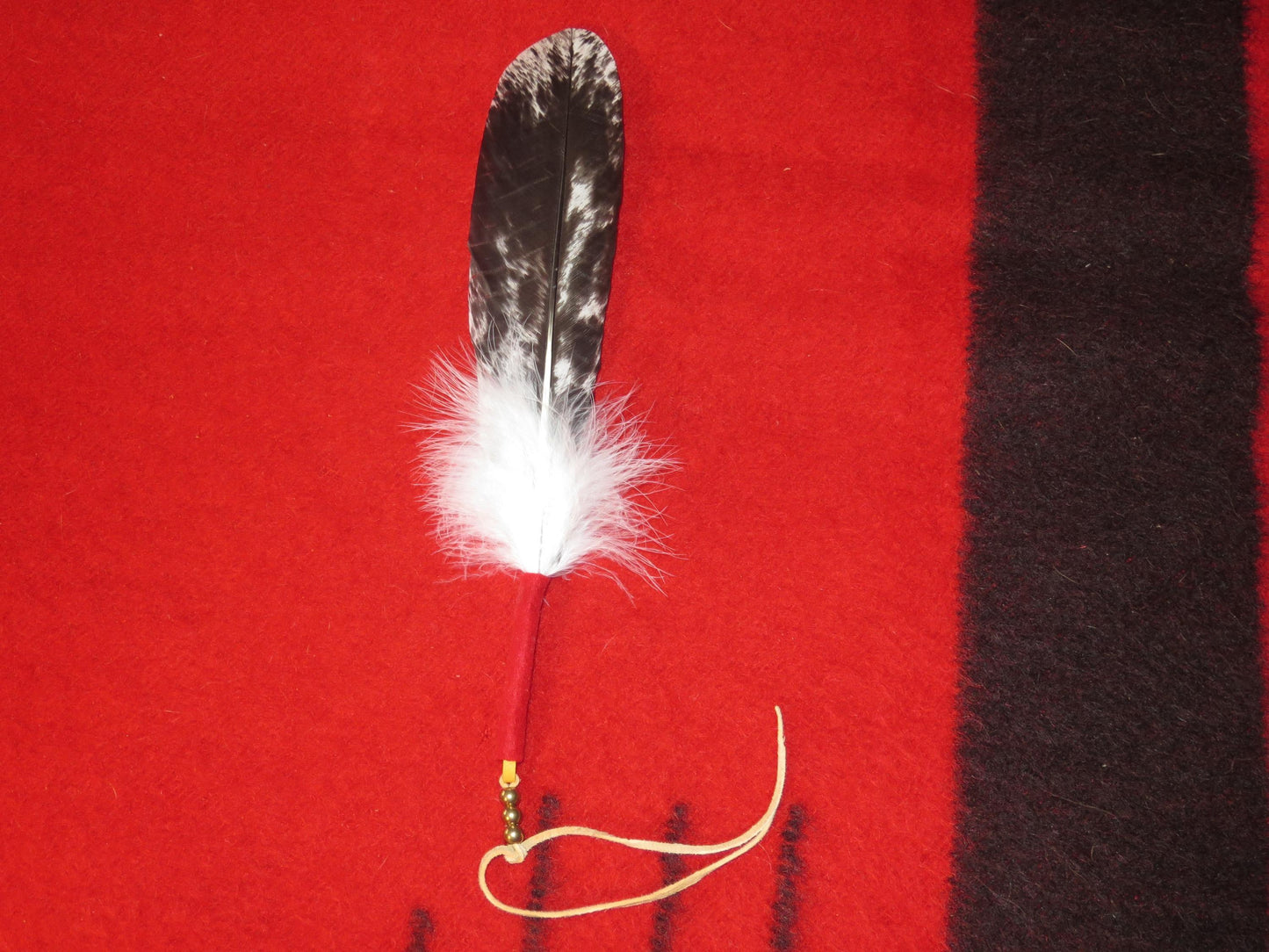 Native American-Made Hand-Painted Golden Eagle Feather Tie | Traditional Hair & Ceremonial Accessory - Aki Trading Post