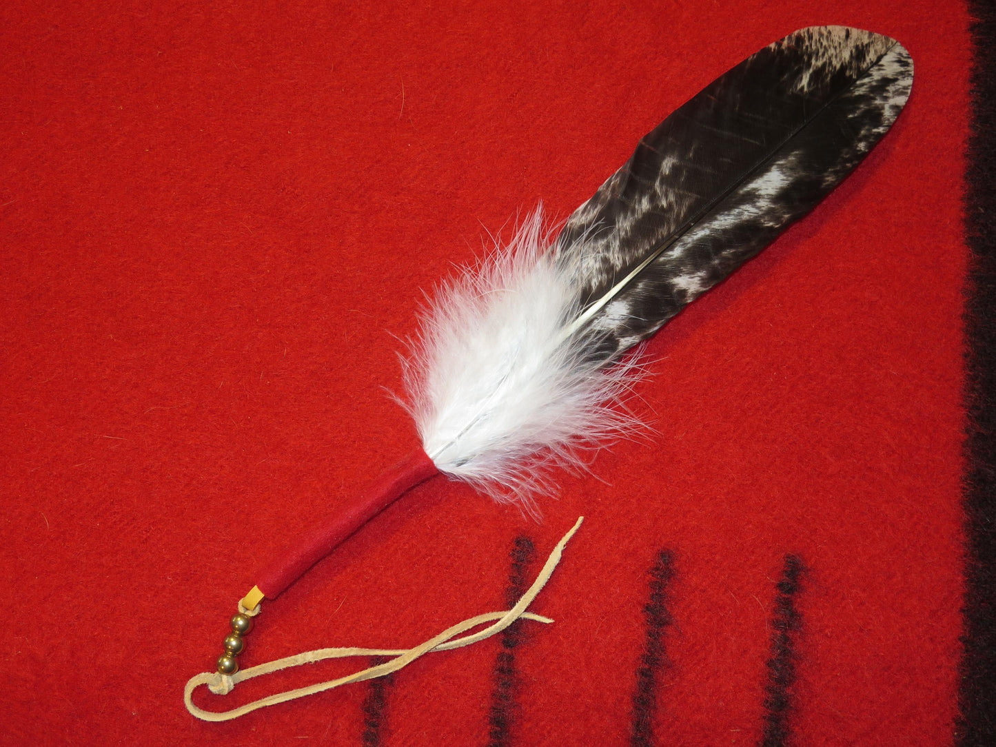 Native American-Made Hand-Painted Golden Eagle Feather Tie | Traditional Hair & Ceremonial Accessory - Aki Trading Post