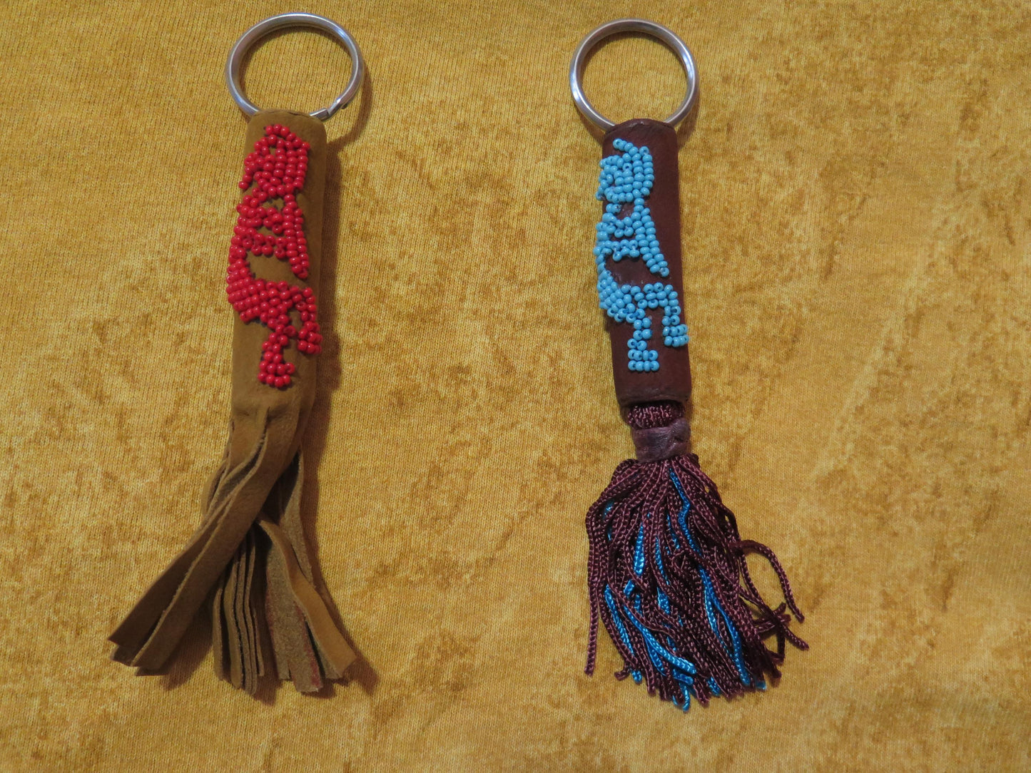 Beaded Leather Kokopelli Keychain | Symbol of Music, Joy & Happiness - Aki Trading Post