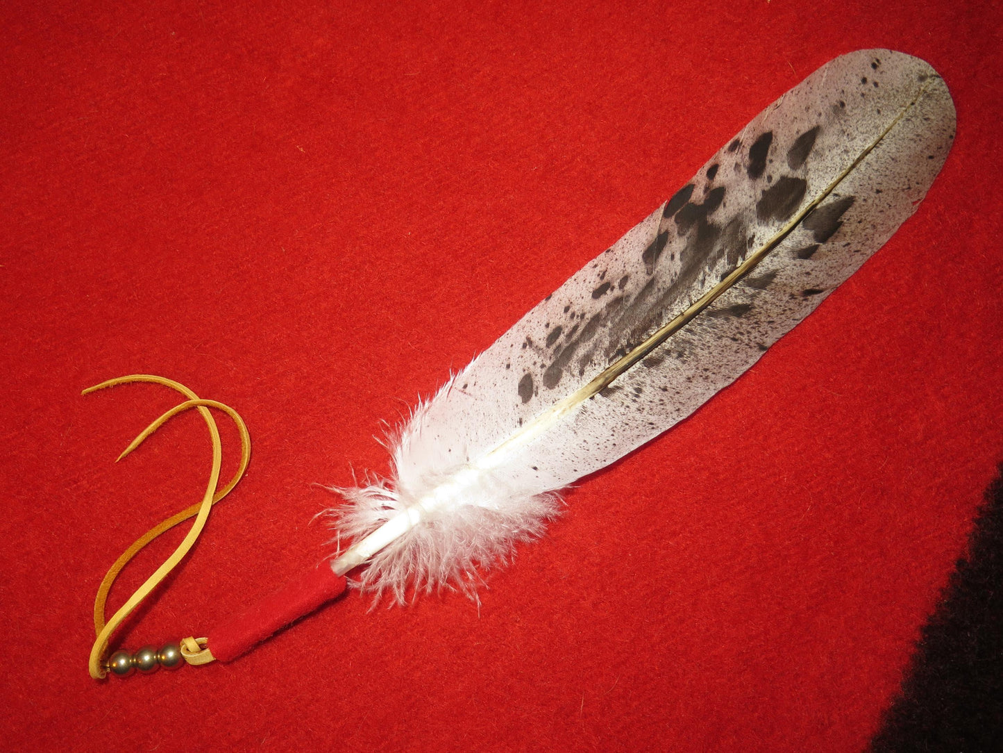 Native American Handmade Salt & Pepper Painted Eagle Feather Tie - Aki Trading Post