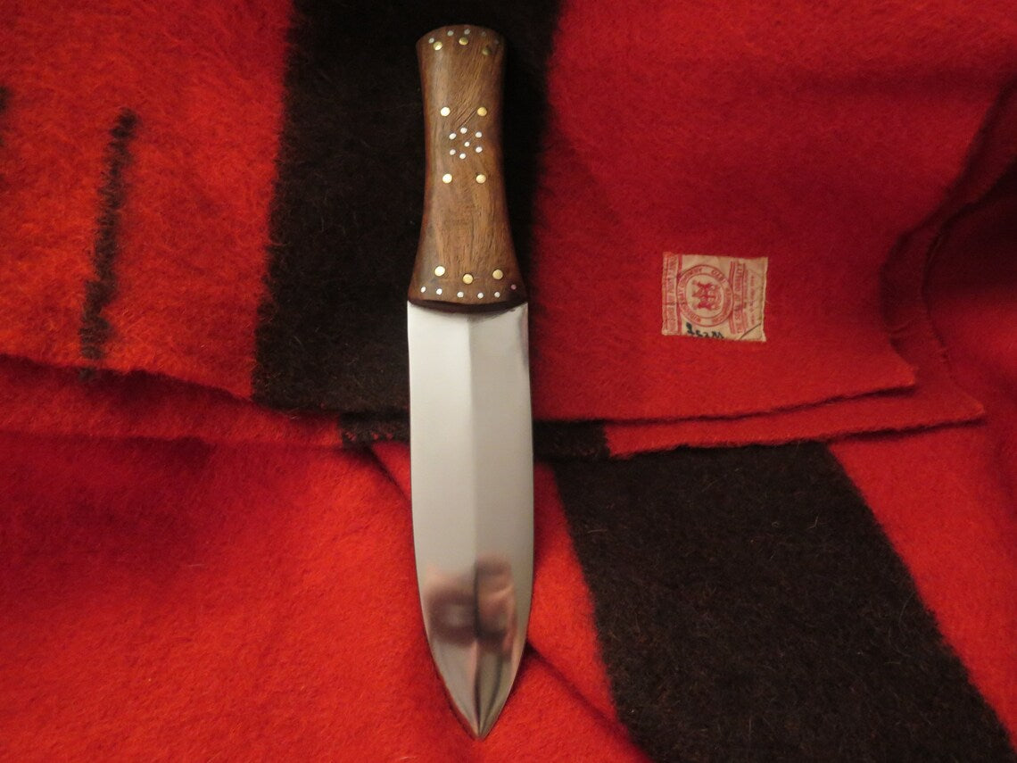 Native American Hudson Bay Trade Beavertail Knife 7” Double-Edged Blade - Hand-forged Carbon Steel Authentic Cheyenne Leather Sheath