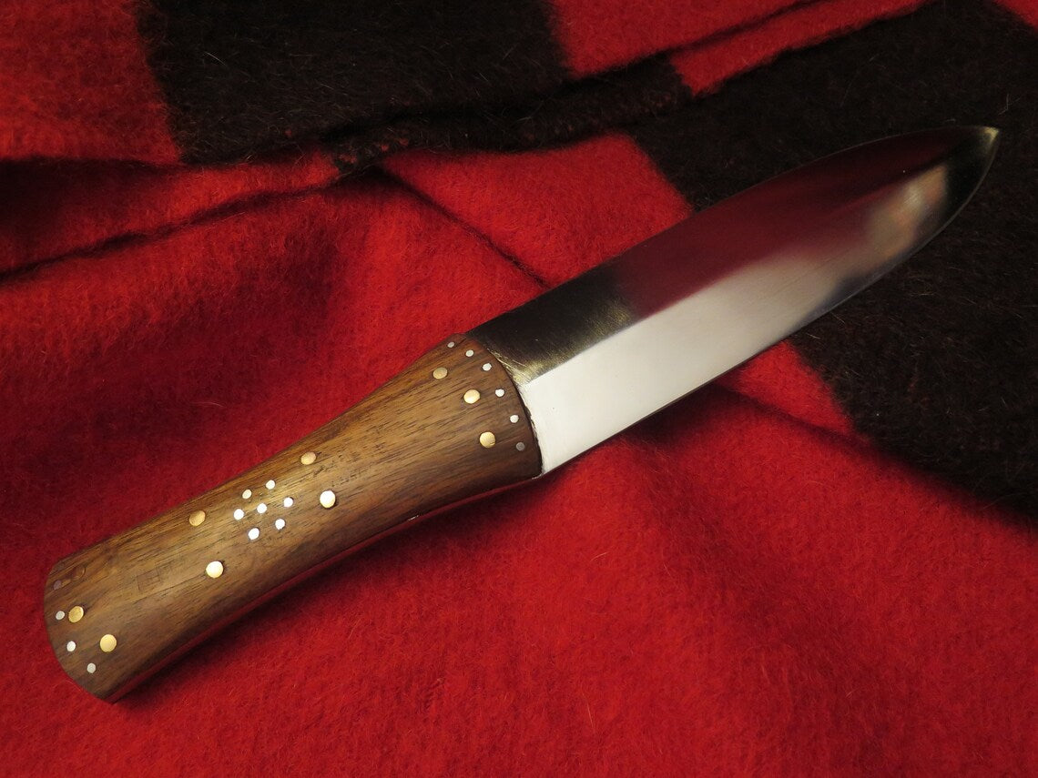 Native American Hudson Bay Trade Beavertail Knife 7” Double-Edged Blade - Hand-forged Carbon Steel Authentic Cheyenne Leather Sheath